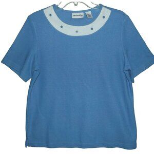 Breckenridge Shirt Womens Size Medium Blue & White Waffle Knit Short Sleeve top